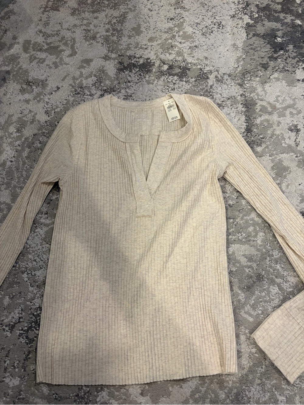 Aerie Ribbed Cream Long Sleeve Henley Top